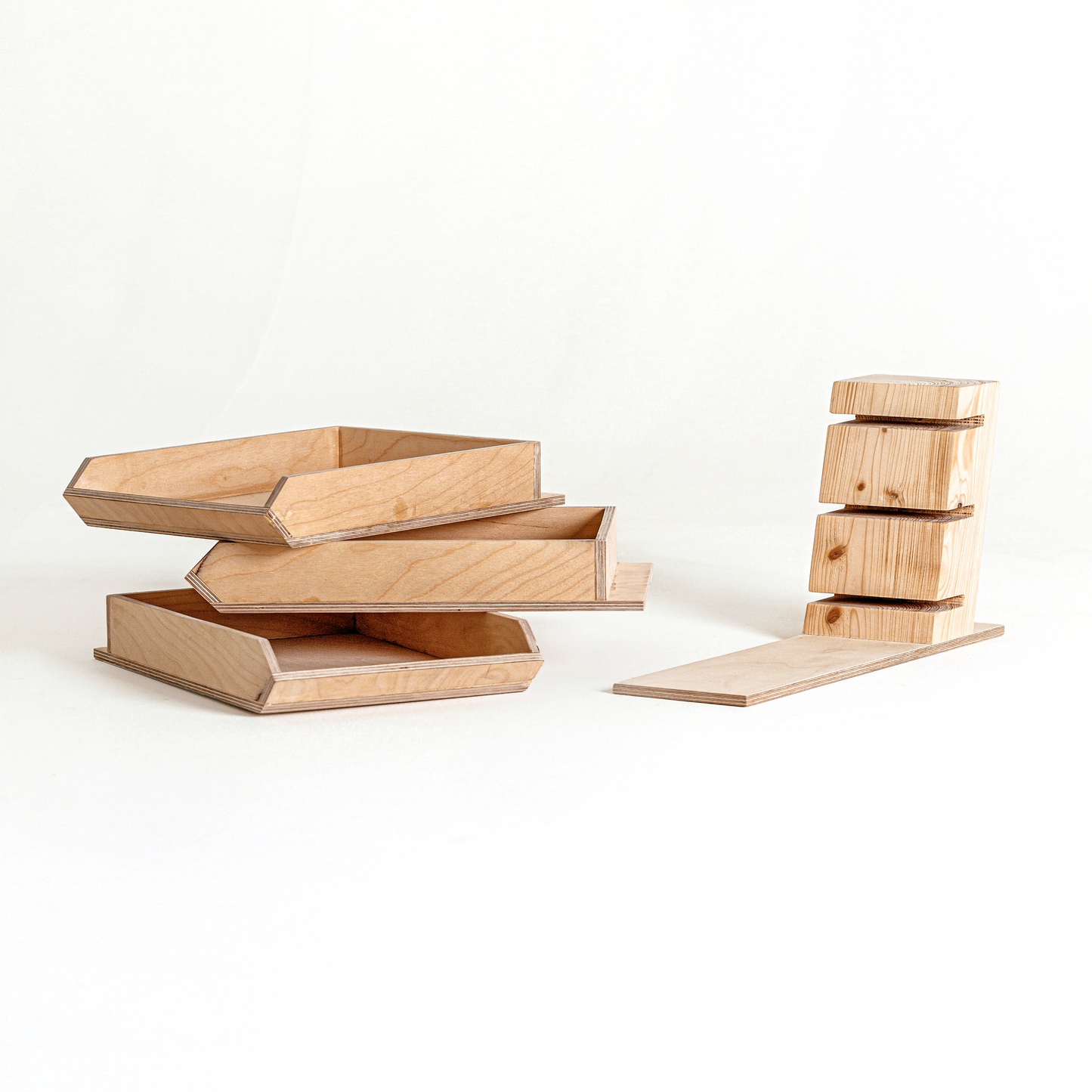 Inbox Triple Tray with Solid Spruce Foot Piece